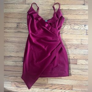 She + Sky Burgundy Asymmetrical Dress, Size M